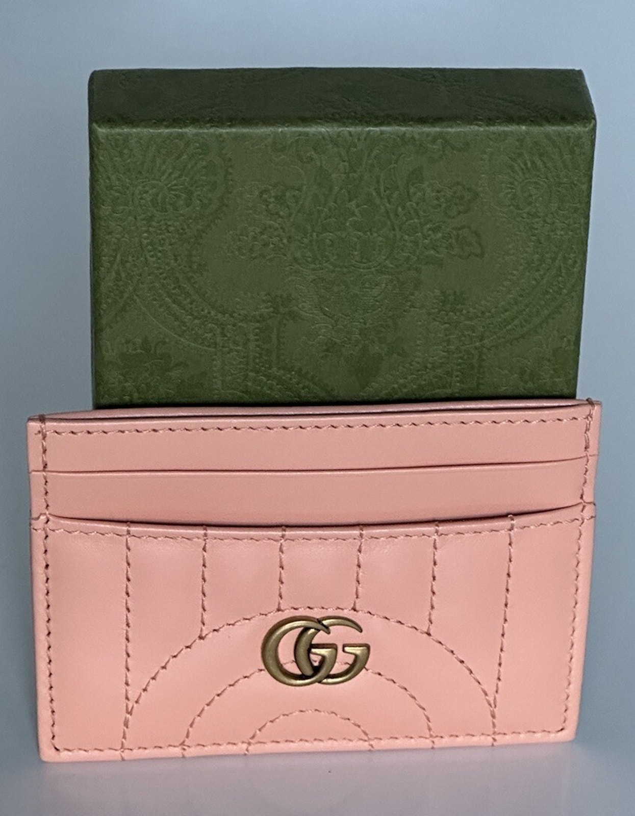 Nwt Gucci Marmont Gg Leather Card Case Pink Made In Italy 443127